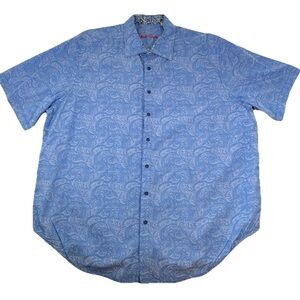 Light Baby Blue Paisley Robert Graham Short Sleeve Button Down Shirt Size 2XL‎